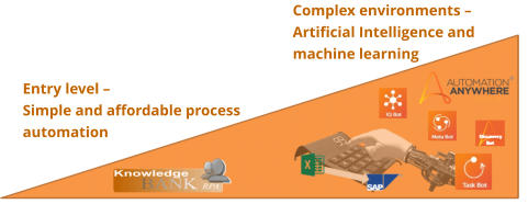 Complex environments – Artificial Intelligence and machine learning Entry level – Simple and affordable process automation
